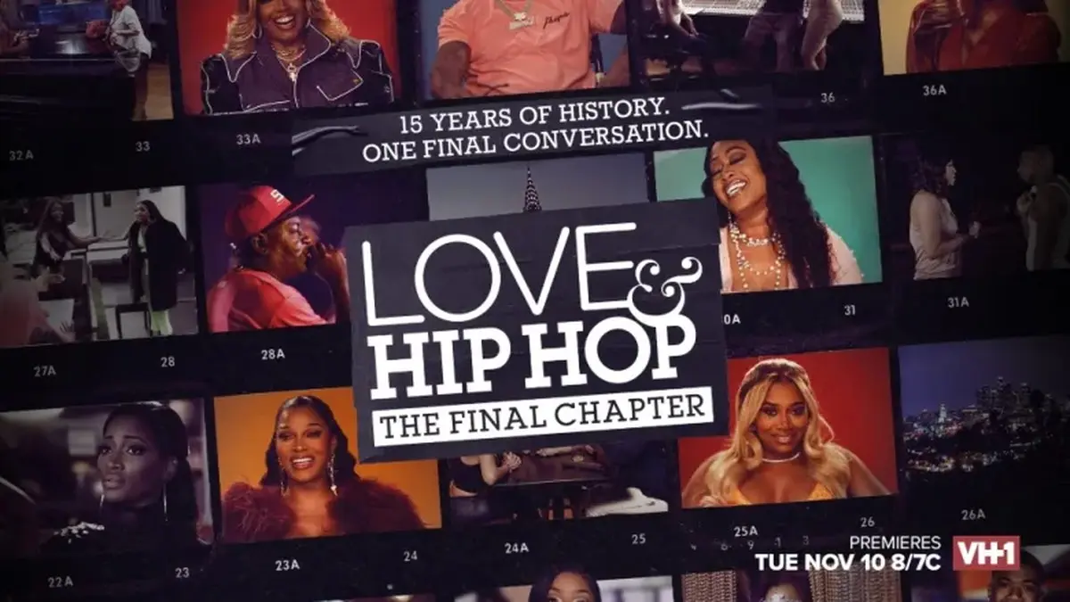 Love & Hip Hop: The Final Chapter key art with cast photos on a film strip and the Nov. 10 VH1 premiere date